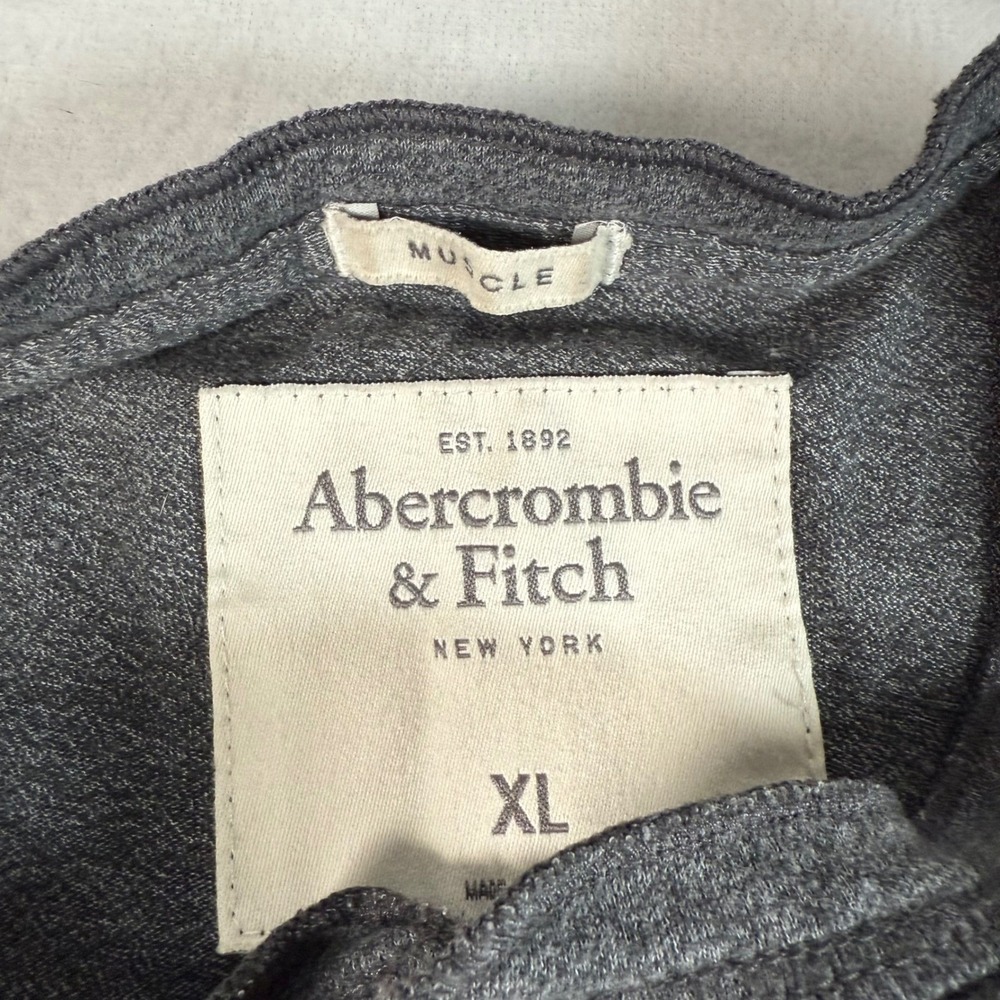 Abercrombie Fitch Mens Gray‎ Long Sleeve Henley Shirt Muscle Fit XL Y2K 90s - Picture 3 of 10